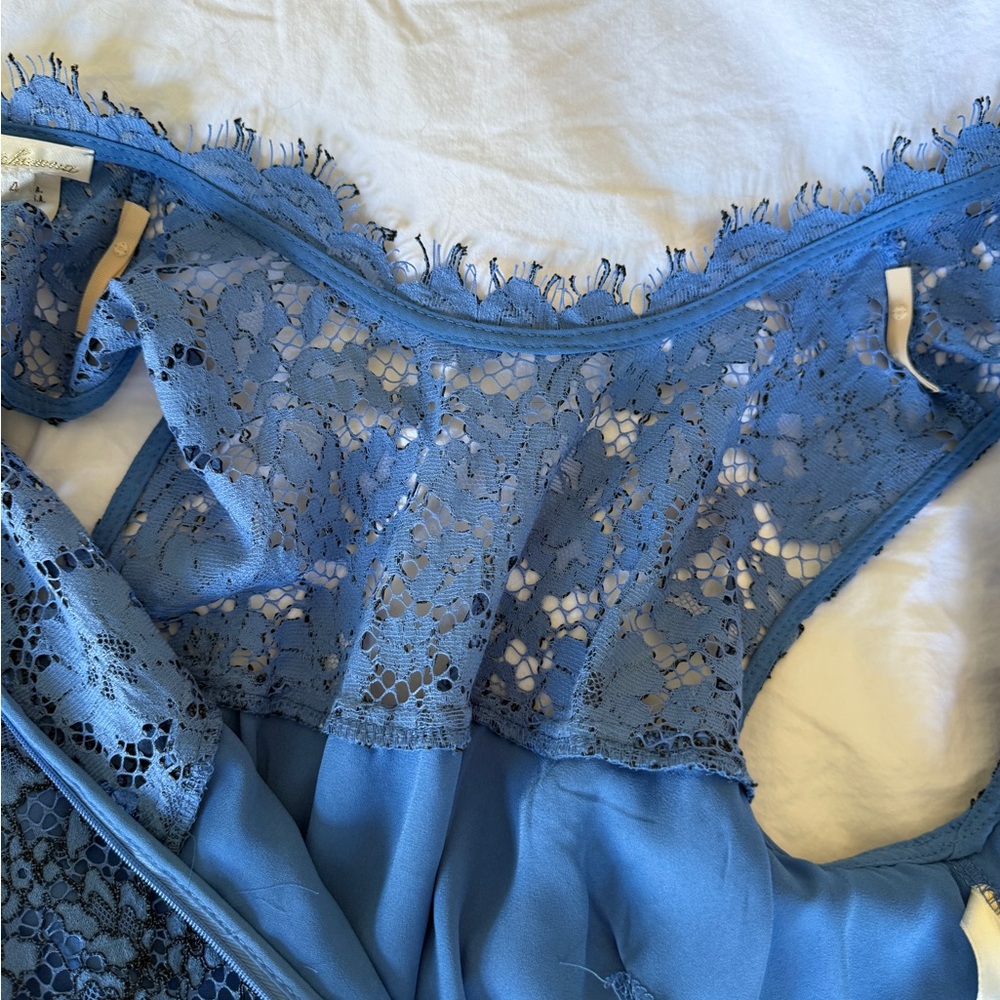 Shoshannah Calista Trumpet Rich Blue Lace Sheath Romantic Dress Size 4 - Picture 11 of 12